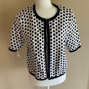 Chico’s cardigan sweater sz 0 100% cotton white w black polkadots see size chart